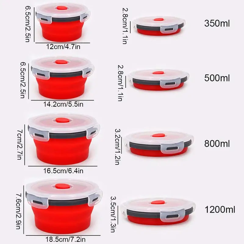 Silicone Folding Lunch Box Set with Lid - Portable Food Container & Salad Bowl