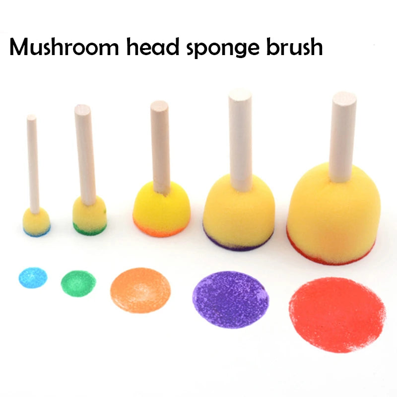 4-Pack Sponge Paint Brushes with Wooden Handles for Arts & Crafts