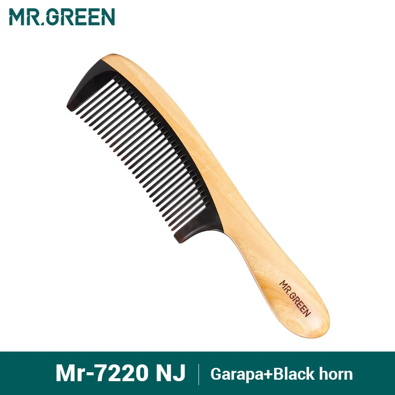 Natural Wood Hair Comb with Horn Splicing, Anti-Static, Massage & Acupuncture Points