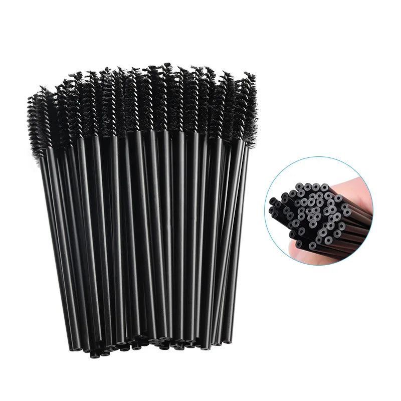 Disposable Makeup Brush Set 50Pcs Crystal Handle Eyelash & Eyebrow Applicators