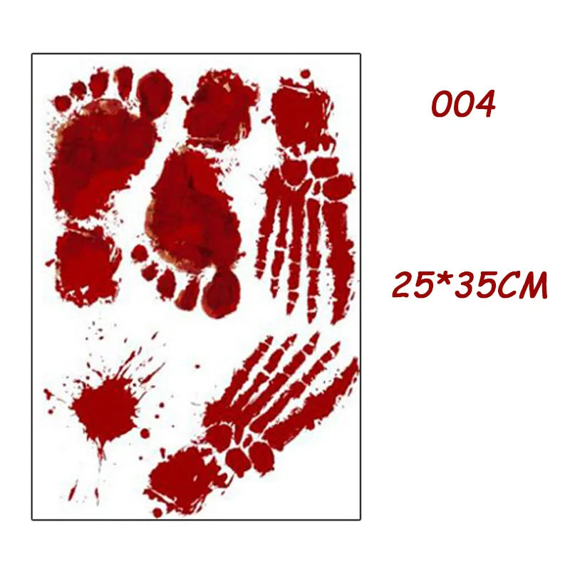 Halloween Blood Handprint & Footprint Wall Stickers - Haunted House Decor