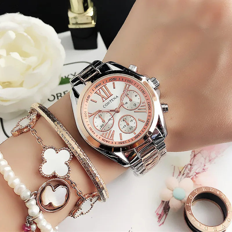 Women's Luxury Rose Gold Quartz Watch with Stainless Steel Bracelet - Multiple Colors