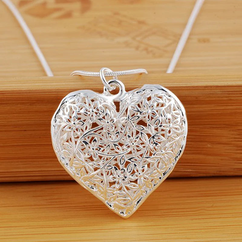 Sterling Silver Heart Pendant Necklace for Women – 18-30 Inch Snake Chain Jewelry