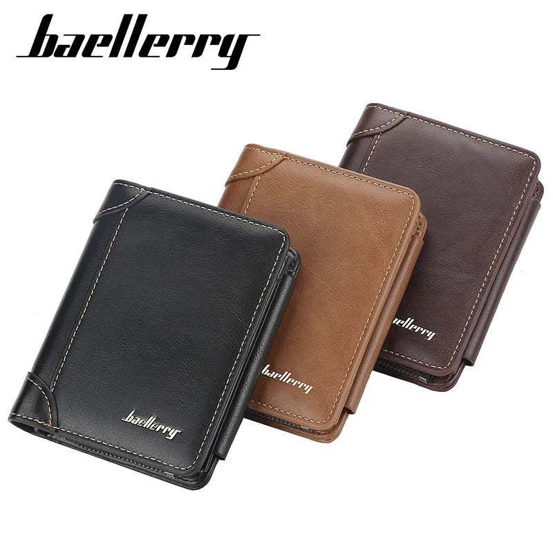 Men's PU Leather Wallet with Zipper Card Holder & Coin Pocket - Vintage Style