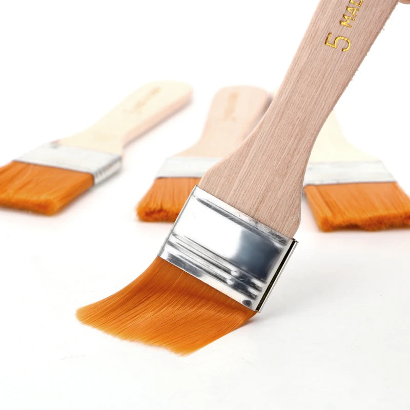 Wood Handle Paint Brushes Set - 4 Nylon Oil & Watercolor Art Brushes