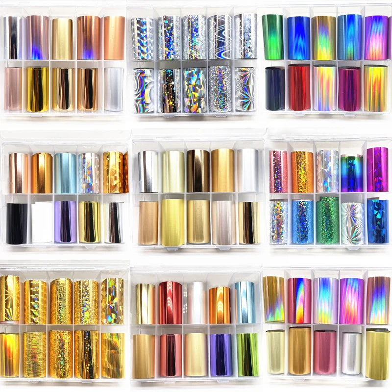 Metal Nail Foils for Transfer & Nail Art Decor - Chameleon, Neon & Champagne Wraps