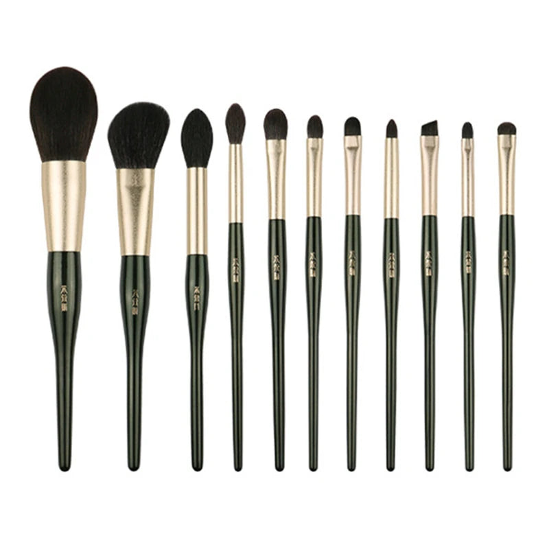 11Pcs Makeup Brush Set with Green Handle - Professional Cosmetic Tools