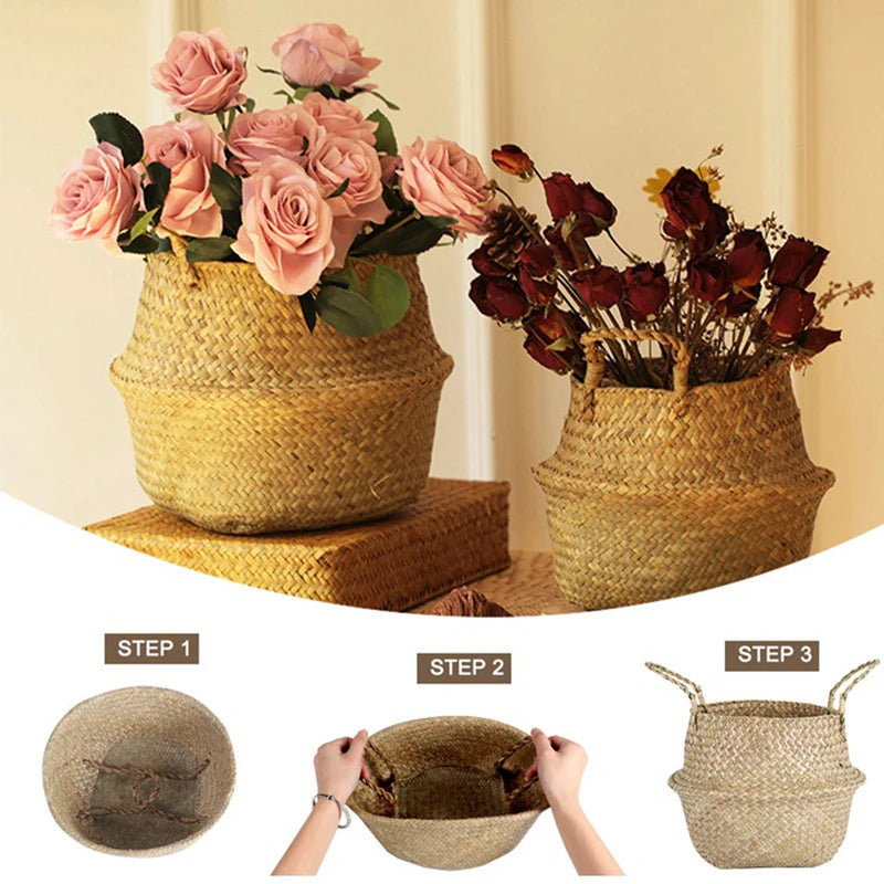 Seagrass Wicker Storage Basket for Plants, Laundry & Home Organization