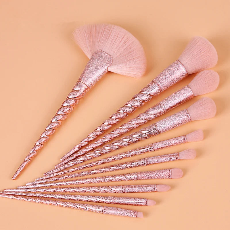 Glitter Frosted Unicorn Makeup Brush Set - 10 Pc Face & Eye Brushes
