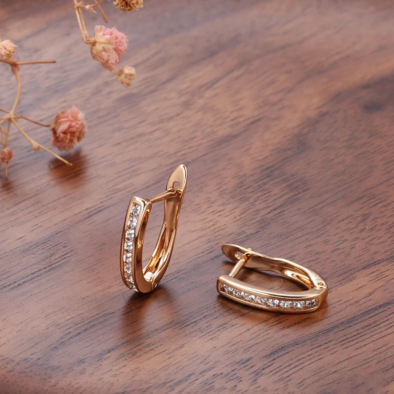 Luxury Green Zircon Stud Earrings for Women Rose Gold Wedding Jewelry