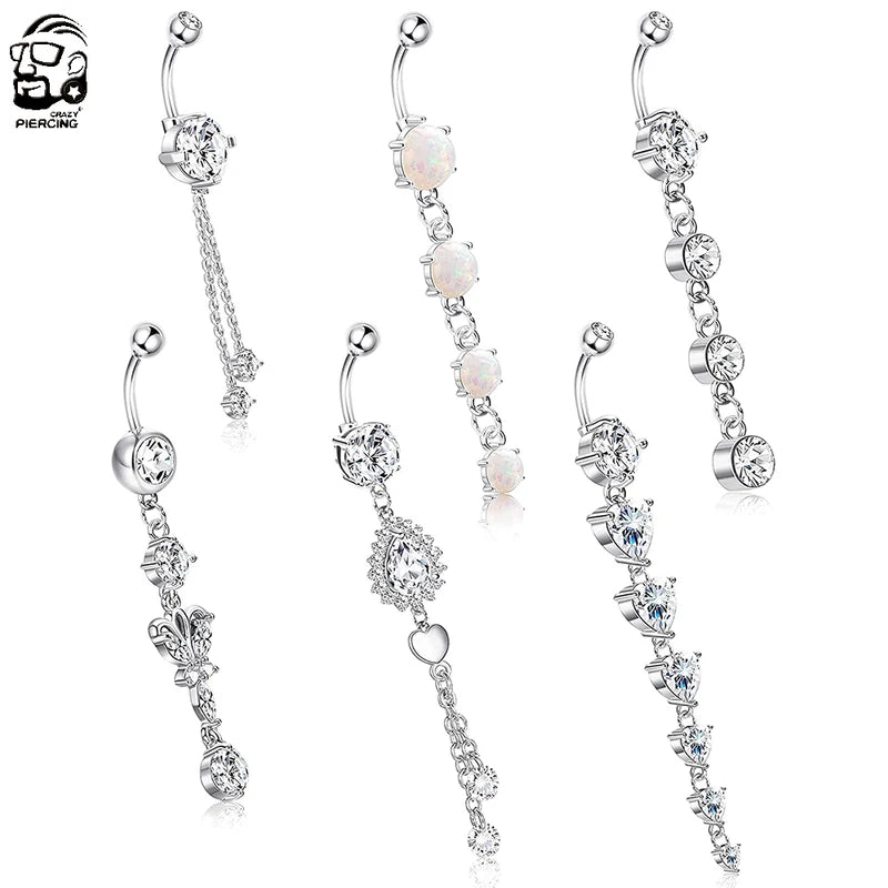 Bohemia Long Dangle Belly Button Ring Surgical Steel Crystal Navel Jewelry