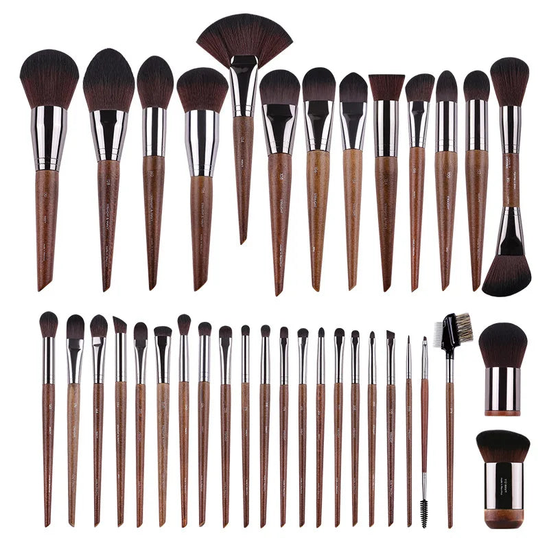 Makeup Brushes Set for Eyeshadow Blending and Face Application - Wooden Handles