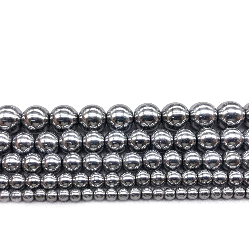 Natural Silver Plated Hematite Beads Round Loose Jewelry Making Stones 2-12mm