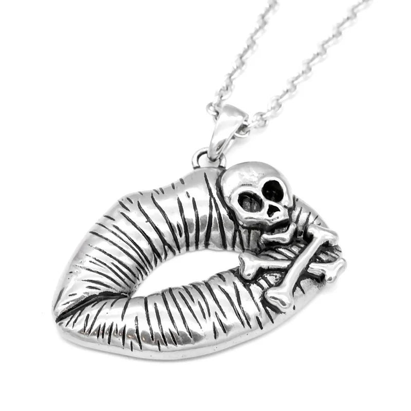 Unisex Retro Lips Skull Pendant Necklace Gothic Jewelry Gift