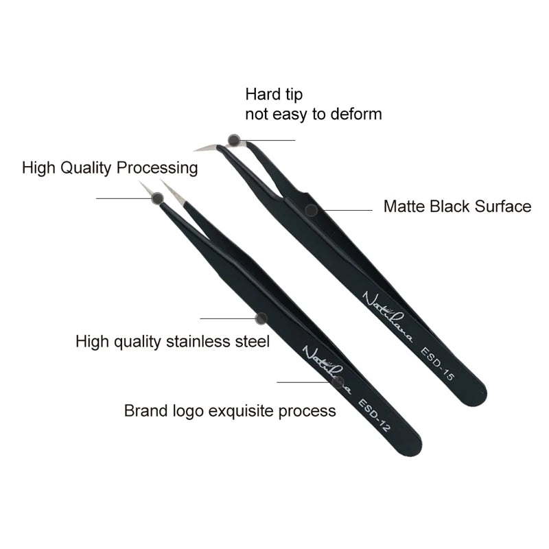 Eyelash Extension Tweezers - Anti-Static, Precision, Curved & Straight Makeup Tool