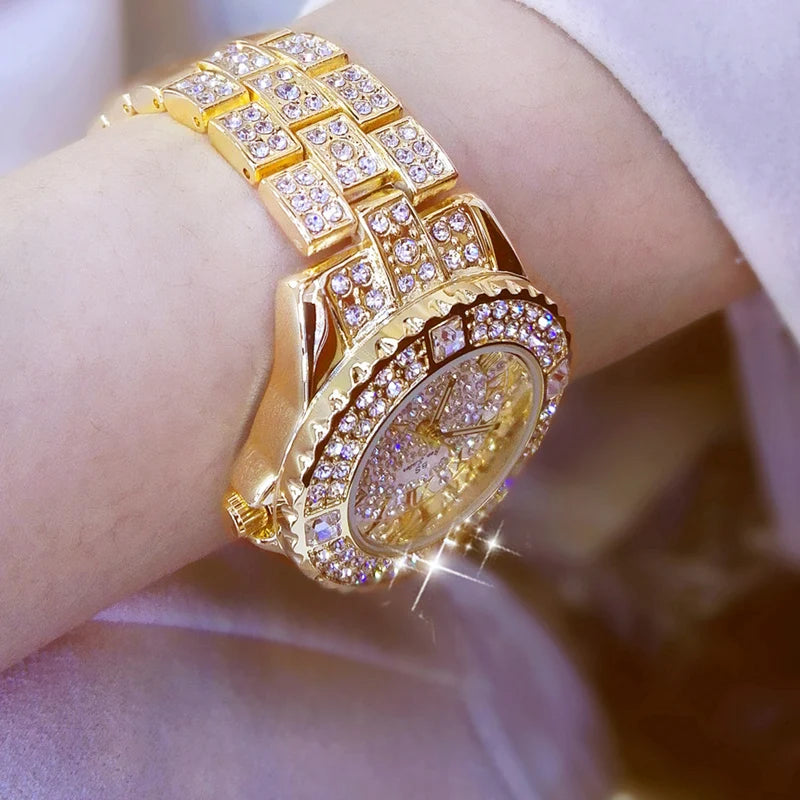 Luxury Women Diamond Watch with Rhinestone Detailing - Gold, Silver & Rose Color Options