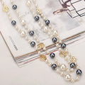 Long Pearl Necklace for Women Double Layer Camellia Flower Chain Jewelry