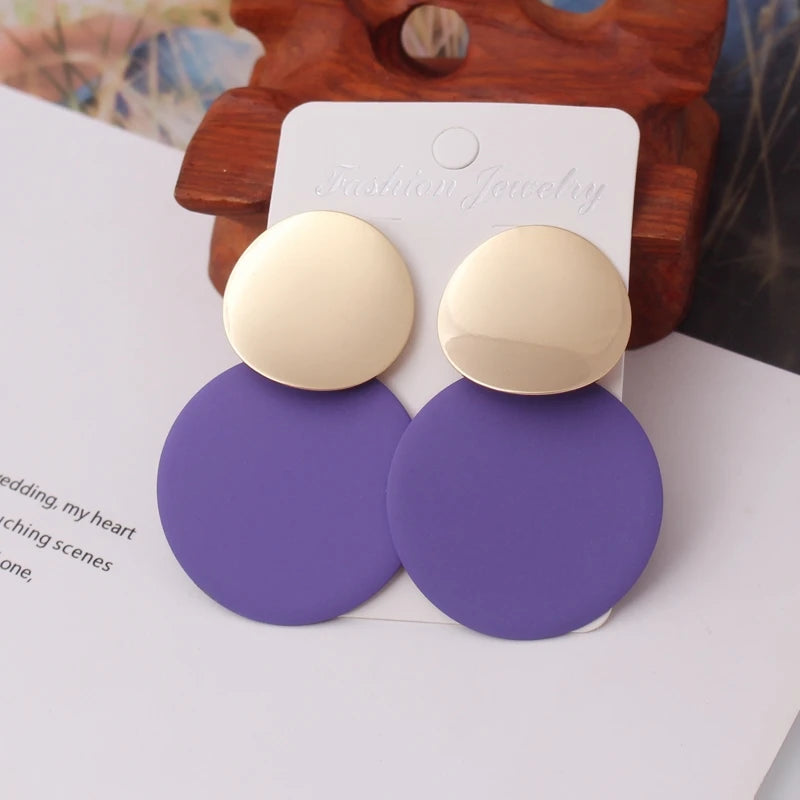 Colorful Double Round Drop Earrings for Women Men Geometric Party Jewelry