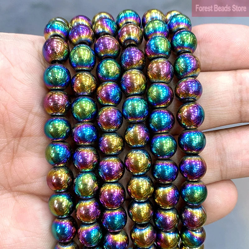 Rainbow Hematite Beads for Jewelry Making - Smooth Round Stones in Multiple Sizes