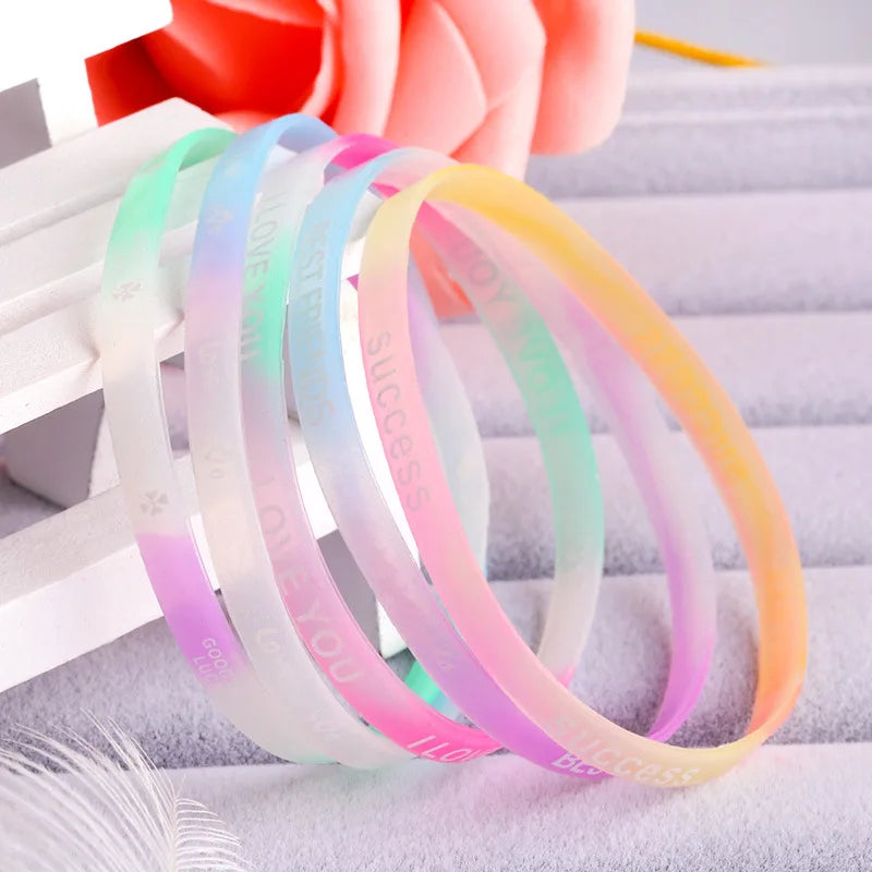 10PCS Luminous Silicone Child Bracelet Candy Color Letters Movement Wristband