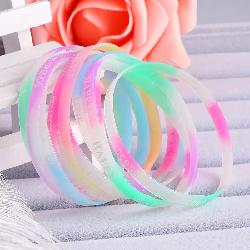 10PCS Luminous Silicone Child Bracelet Candy Color Letters Movement Wristband