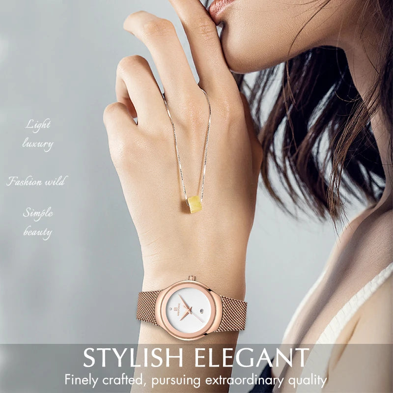 Women's Fashion Dress Quartz Watch Waterproof Stainless Steel Wristwatch
