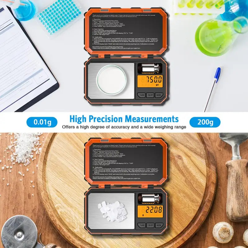 Digital Mini Kitchen Scale 200g with 0.01g Precision and Calibration Weight