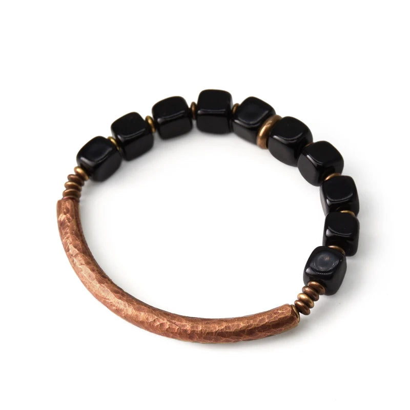 Unisex Obsidian and Copper Beaded Bracelet - Spiritual Protection Jewelry