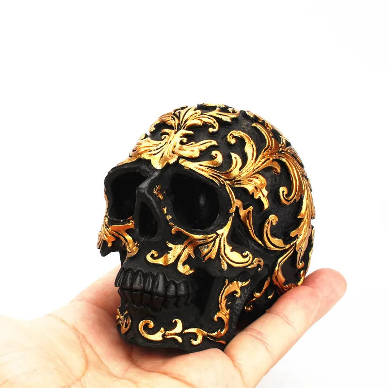 Halloween Skull Decor Resin Sculpture Handcrafted Carving Black Skull Ornament