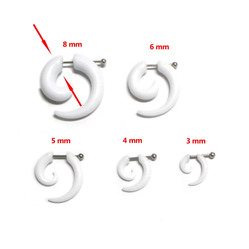 Fake Spiral Ear Tapers Snail Ear Expanders Body Jewelry 3-8mm - 2 Pieces