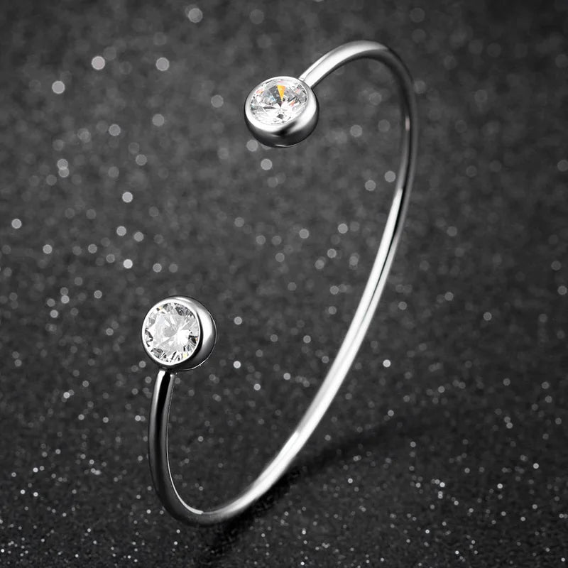 Trendy Titanium Stainless Steel Open Bangle Bracelets for Women Girls - Gold Plated Cubic Zirconia Cuff Jewelry