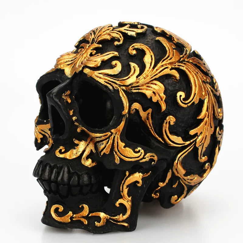 Halloween Skull Decor Resin Sculpture Handcrafted Carving Black Skull Ornament