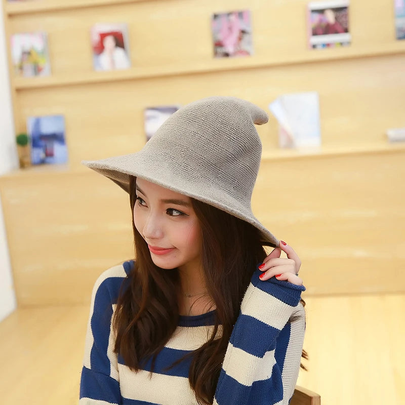 Halloween Witch Hat Unisex Wool Knit Costume Hat Solid Fashion Accessory