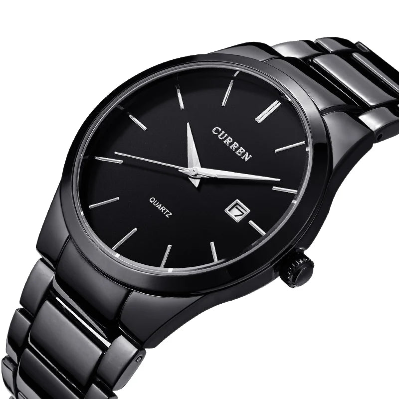 Luxury Men's Quartz Wristwatch with Steel Case and Calendar - Casual Business Watch