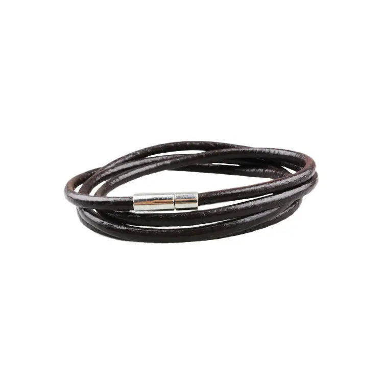 DIY Cowhide Rope Bracelet with Retro Buckle - High Quality Winding Layers