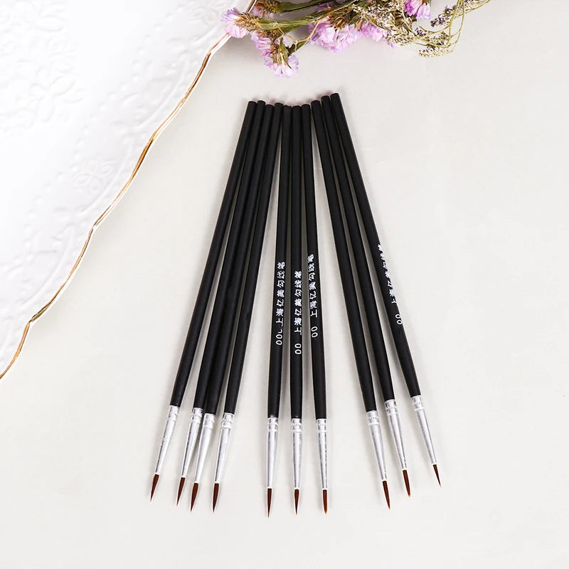 Set of 10 Acrylic Painting Pens Fine Hand Painted Art & Drawing Brushes