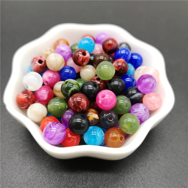 Imitation Natural Stone Acrylic Beads for Jewelry Making - Round Clouds Effect