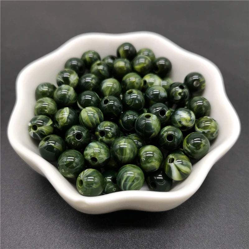 Imitation Natural Stone Acrylic Beads for Jewelry Making - Round Clouds Effect