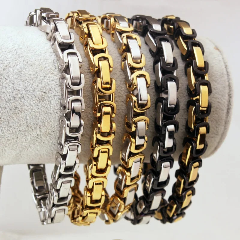 Men's Stainless Steel Byzantine Chain Bracelet 7-11 Inch Wide 5mm Jewelry