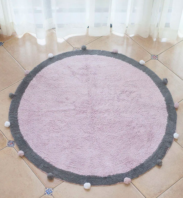 Nordic Cotton Round Rug Fluffy Floor Mat for Baby Kids Bedroom Living Room