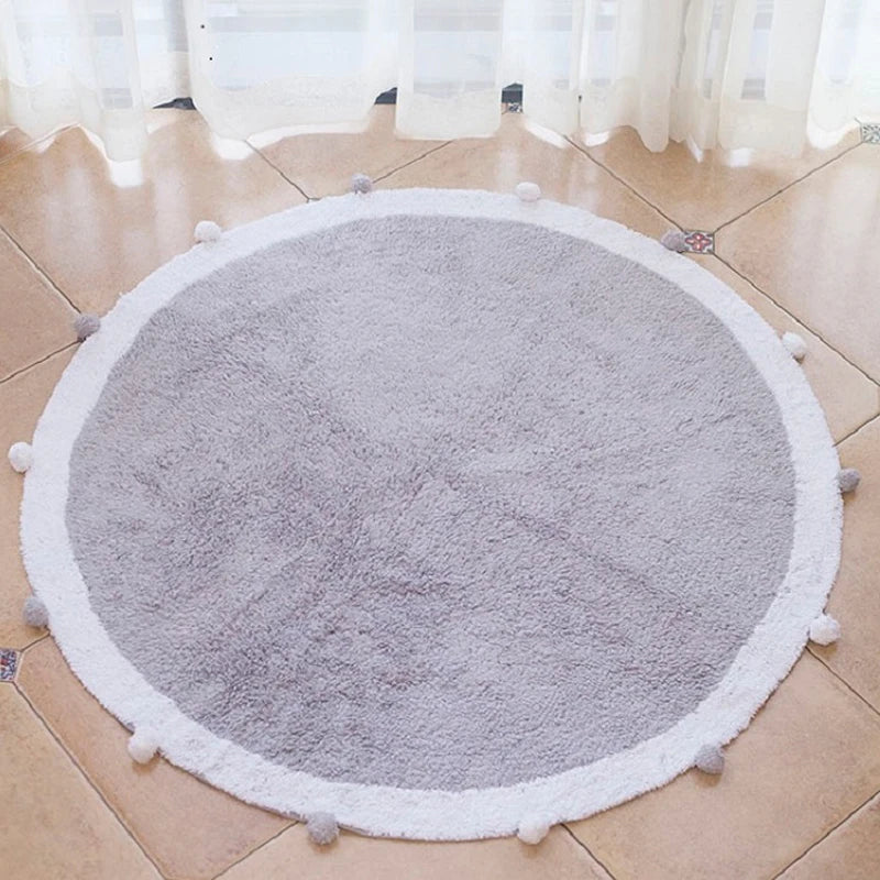 Nordic Cotton Round Rug Fluffy Floor Mat for Baby Kids Bedroom Living Room