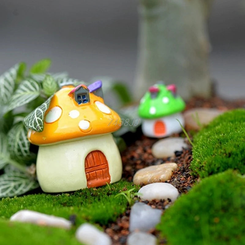 Mini Mushroom House Garden Decor Resin Figurine for Plants & Fairy Garden