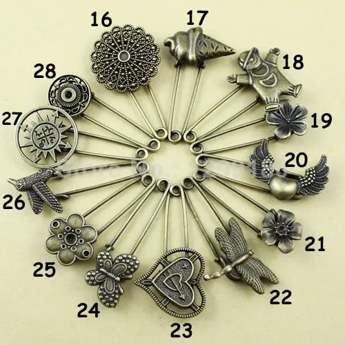 Vintage Alloy Brass Brooch Safety Pins for Garment Accessories - 2pcs