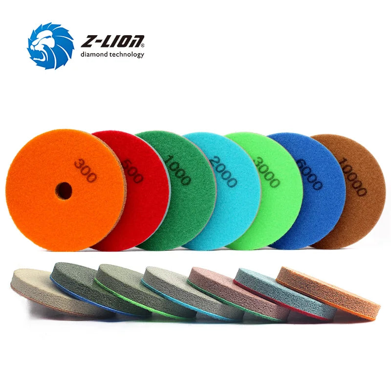 7-Piece 5 Inch Sponge Diamond Polishing Pads for Marble Granite Artificial Stone