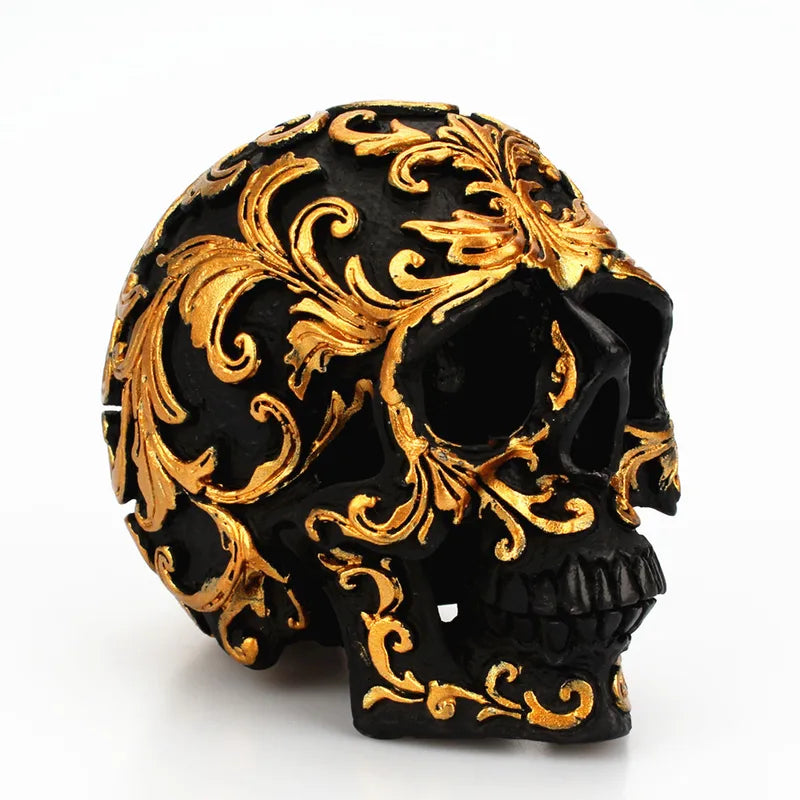 Halloween Skull Decor Resin Sculpture Handcrafted Carving Black Skull Ornament