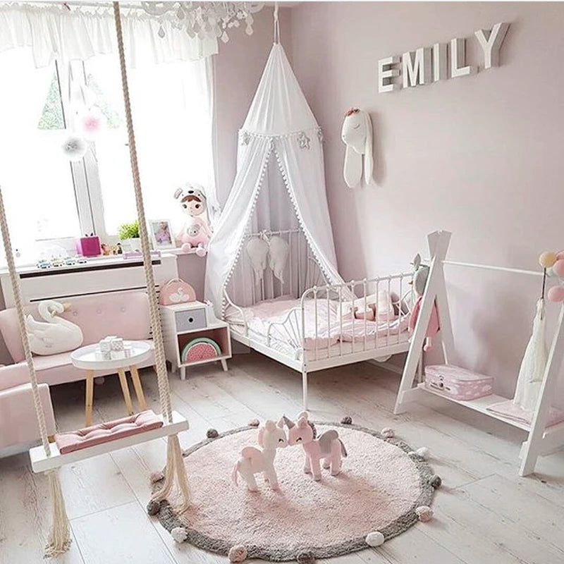 Nordic Cotton Round Rug Fluffy Floor Mat for Baby Kids Bedroom Living Room