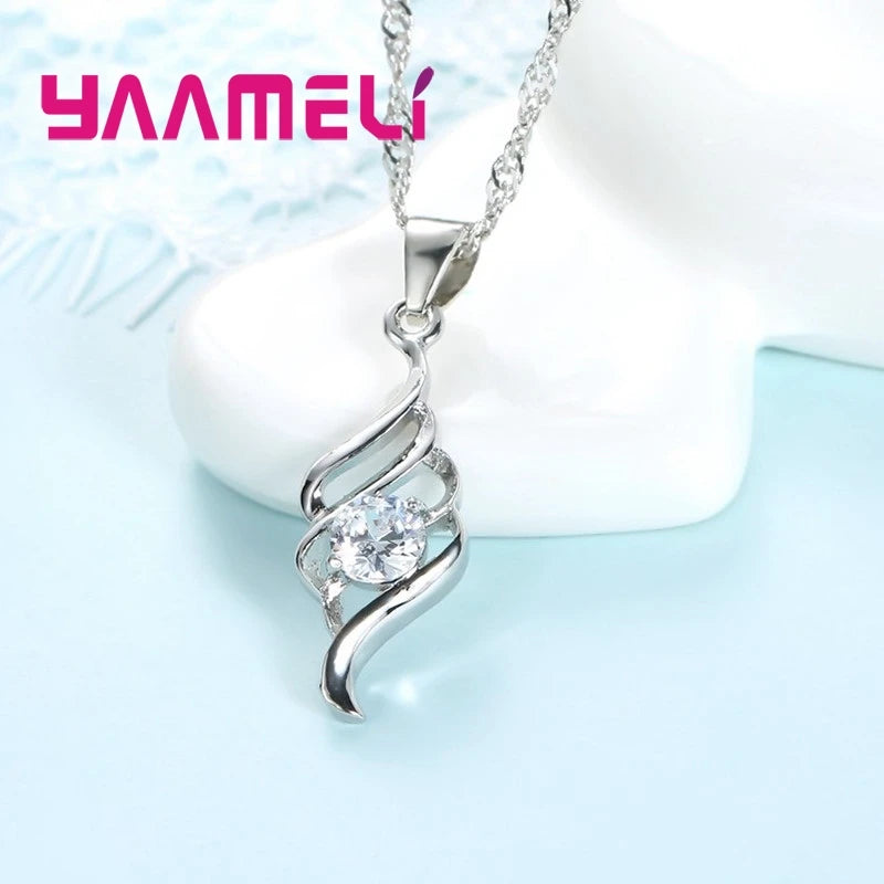 Sterling Silver Jewelry Set with Pendant Necklace and Hoop Earrings for Women