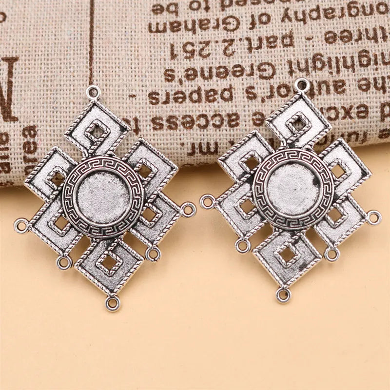 4pcs Silver Plated Metal Retro Gossip Mirror Connector Jewelry Craft Supplies 49x35mm