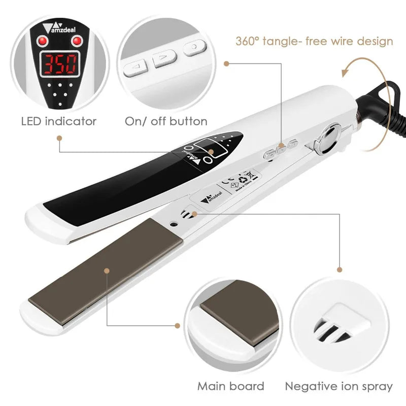 Professional Titanium Hair Straightener Flat Iron with 3D Floating Plates & High Heat