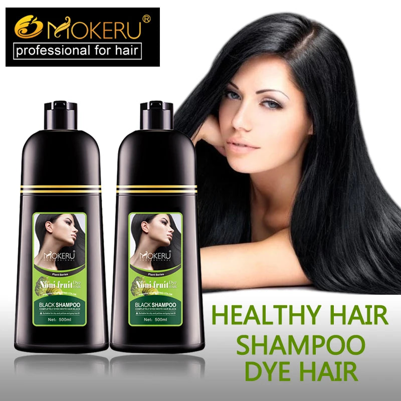 Fast Black Hair Dye Shampoo - Natural Noni Plant Essence, Covers Gray in 5 Minutes